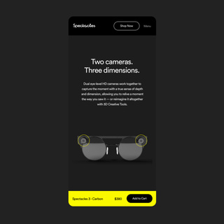 mobile interface of Spectacles website