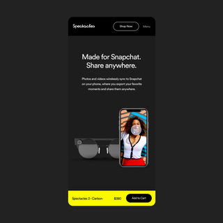 mobile interface of Spectacles website