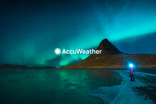 AccuWeather logo against mountain scene